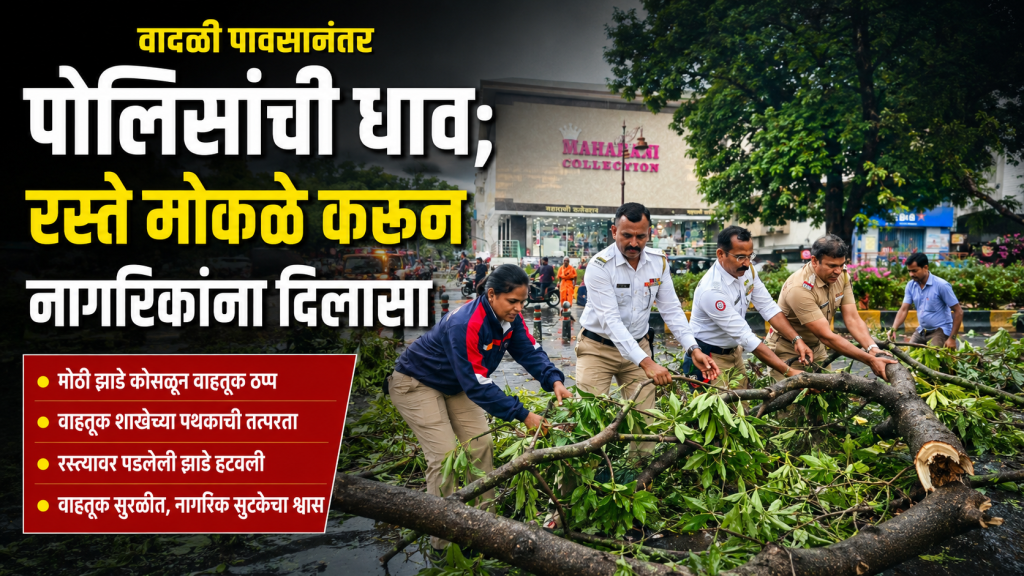 वादळी पावसानंतर पोलिसांची धाव; रस्ते मोकळे करून नागरिकांना दिलासा