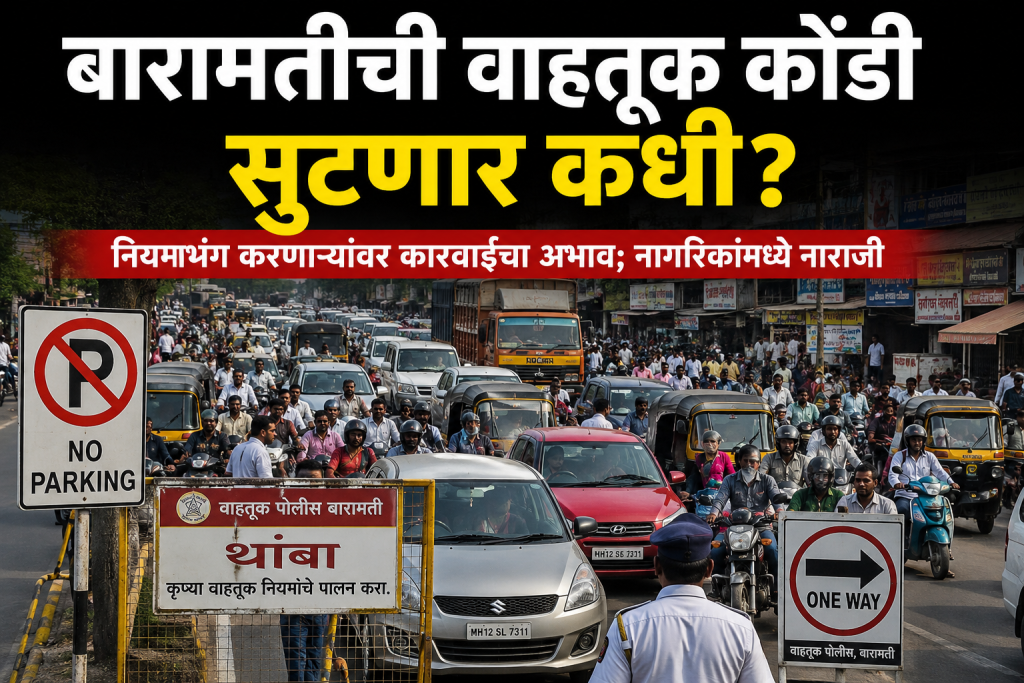 बारामतीची वाहतूक कोंडी सुटणार कधी? नियमभंग करणाऱ्यांवर कारवाईचा अभाव; नागरिकांमध्ये नाराजी