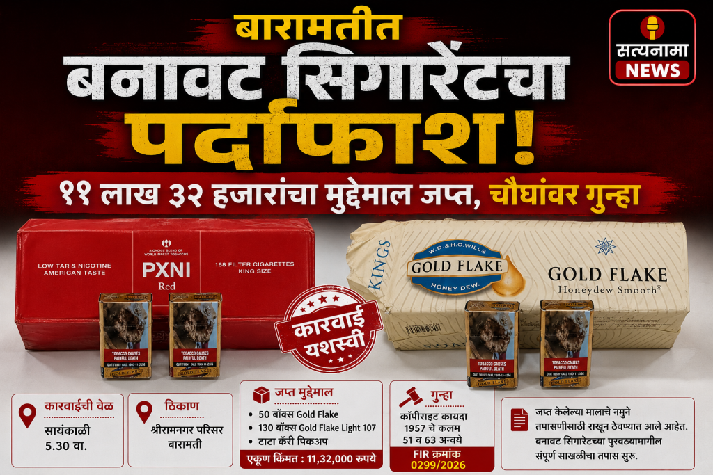 बारामतीत बनावट सिगारेटचा पर्दाफाश; ११ लाख ३२ हजारांचा मुद्देमाल जप्त, चौघांवर गुन्हा